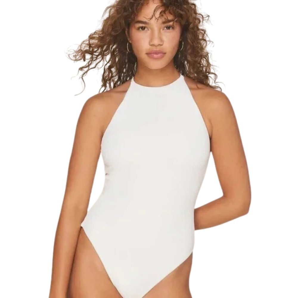 Andie Swim Asbury Ribbed One Piece Swimsuit Coconut White Size Medium